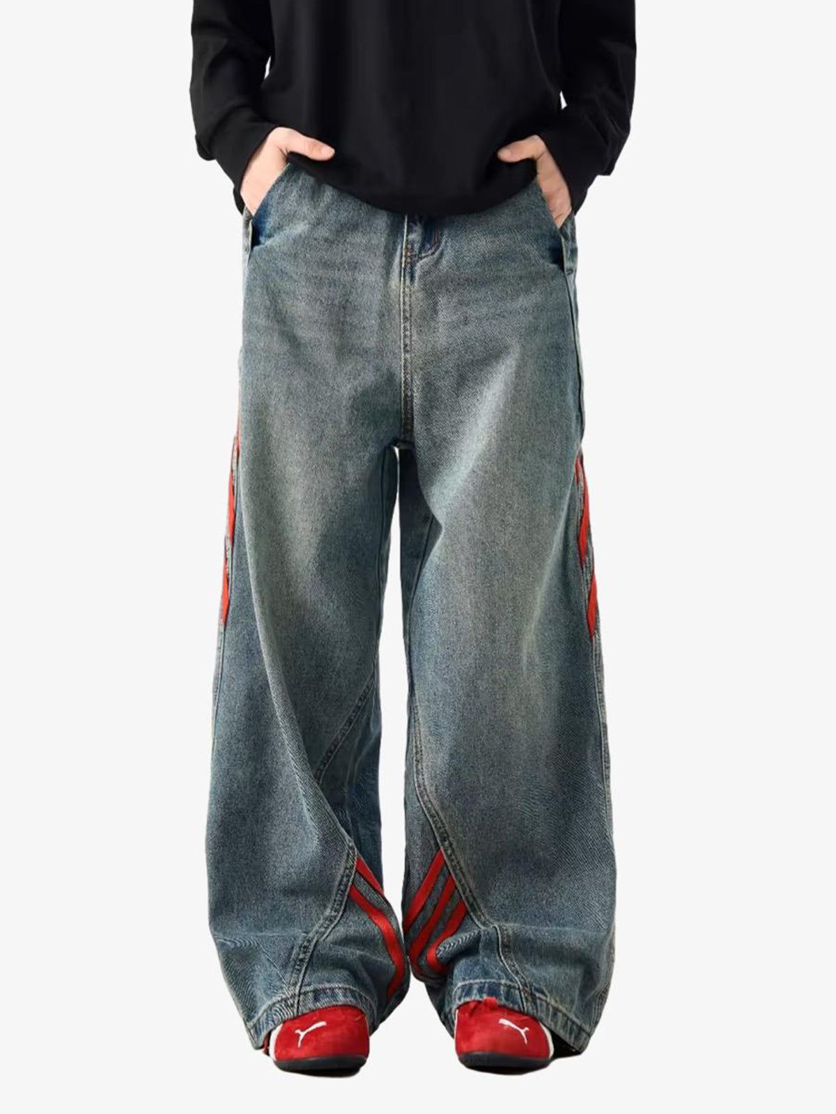 Goatlv American Retro Contrast Washed Jeans - Goatlv