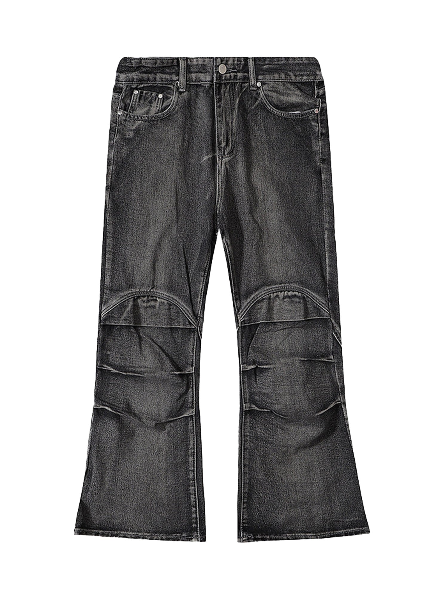 Wasteland Style Washed Distressed Pleated Flare Jeans - Goatlv