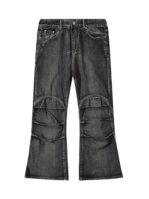 Wasteland Style Washed Distressed Pleated Flare Jeans - Goatlv