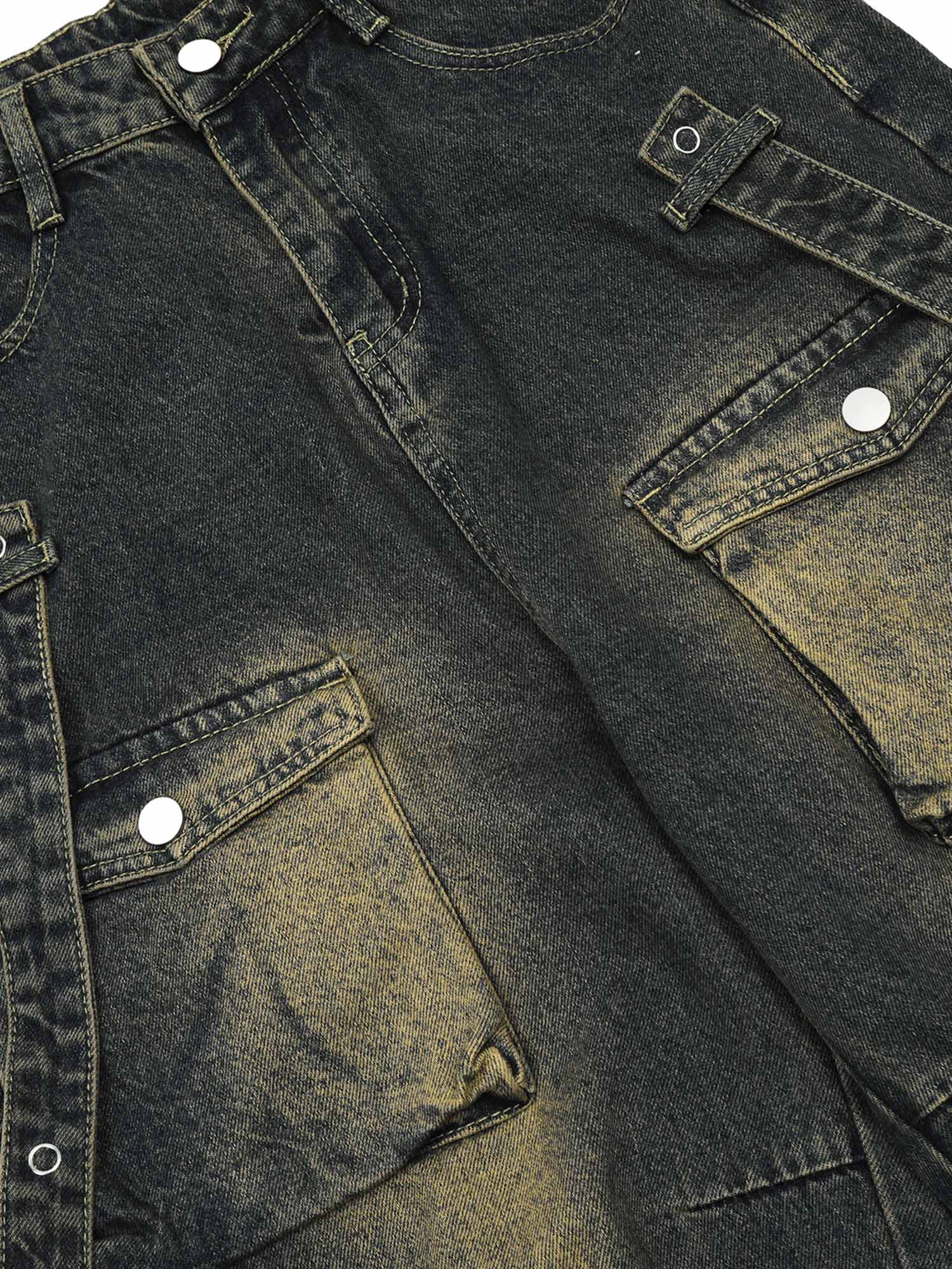 Goatlv Vintage Washed Web Rivets Hip-Hop Jeans - Goatlv