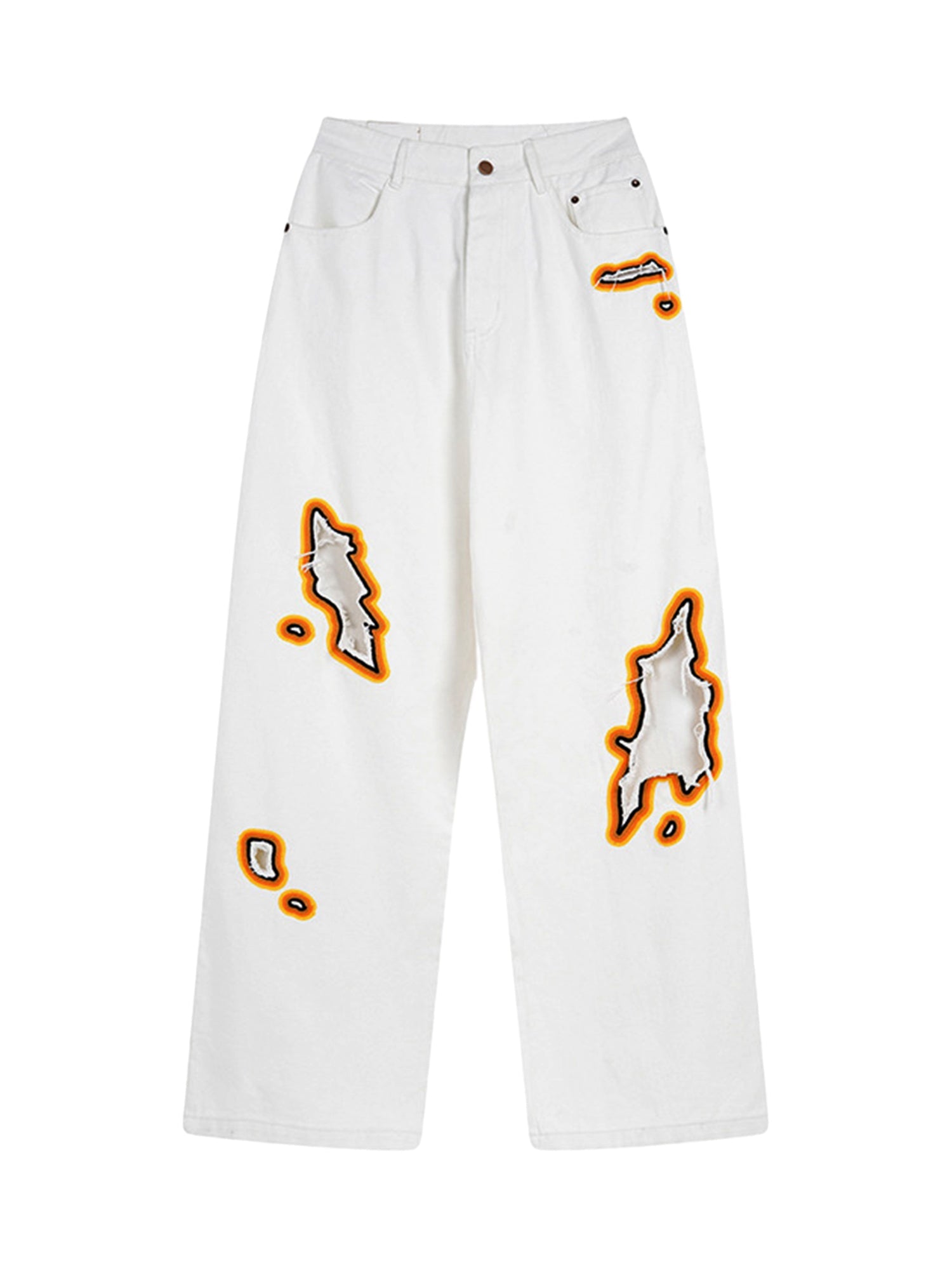 Street Flame Towel Embroidered Jeans - Goatlv
