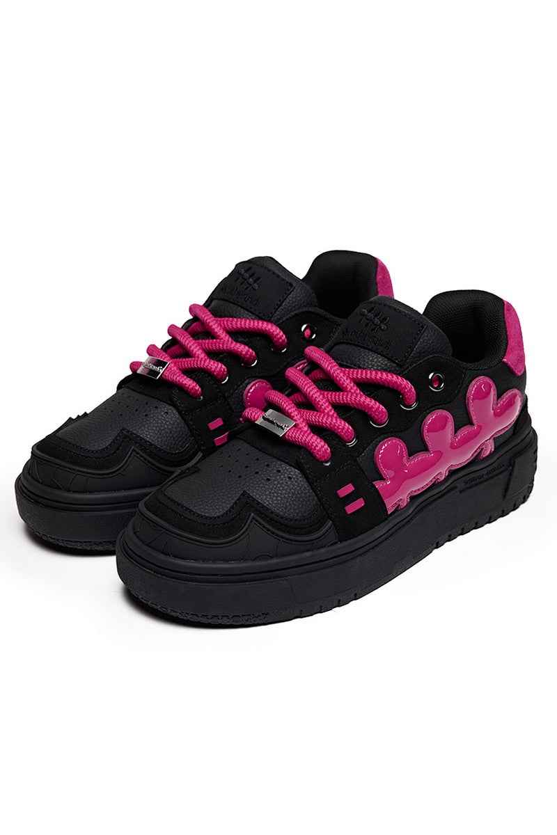 Patent Heart Platform Sneakers Black Pink