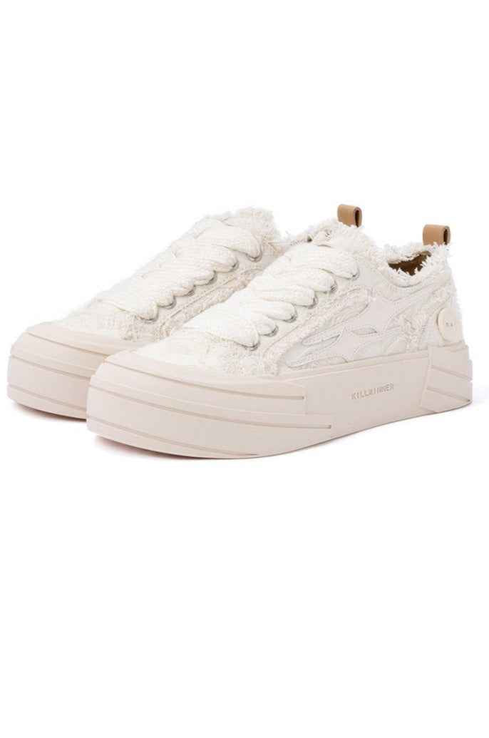 Pastel Tweed Platform Low-Top Canvas Sneakers
