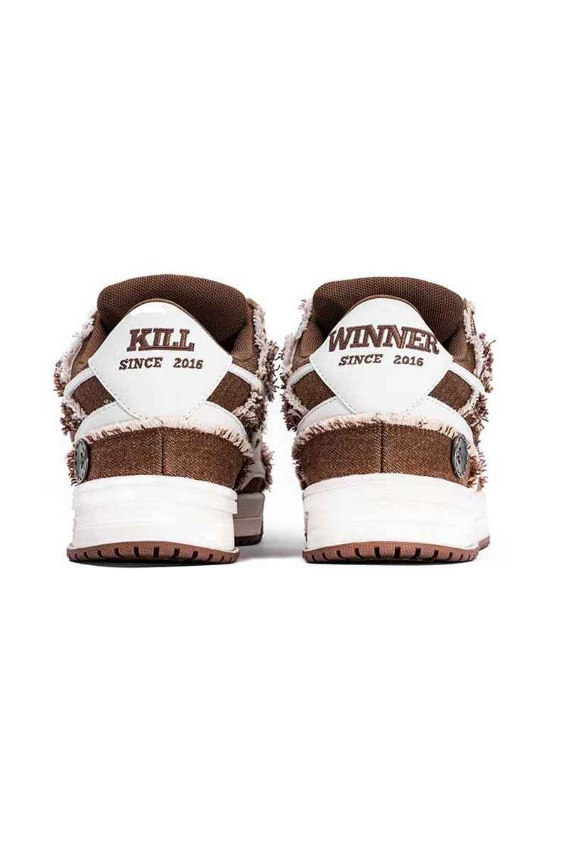 Brown White Distressed Canvas Court Sneakers