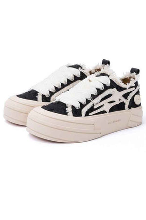 Pastel Tweed Platform Low-Top Canvas Sneakers