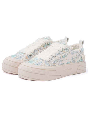 Pastel Tweed Platform Low-Top Canvas Sneakers