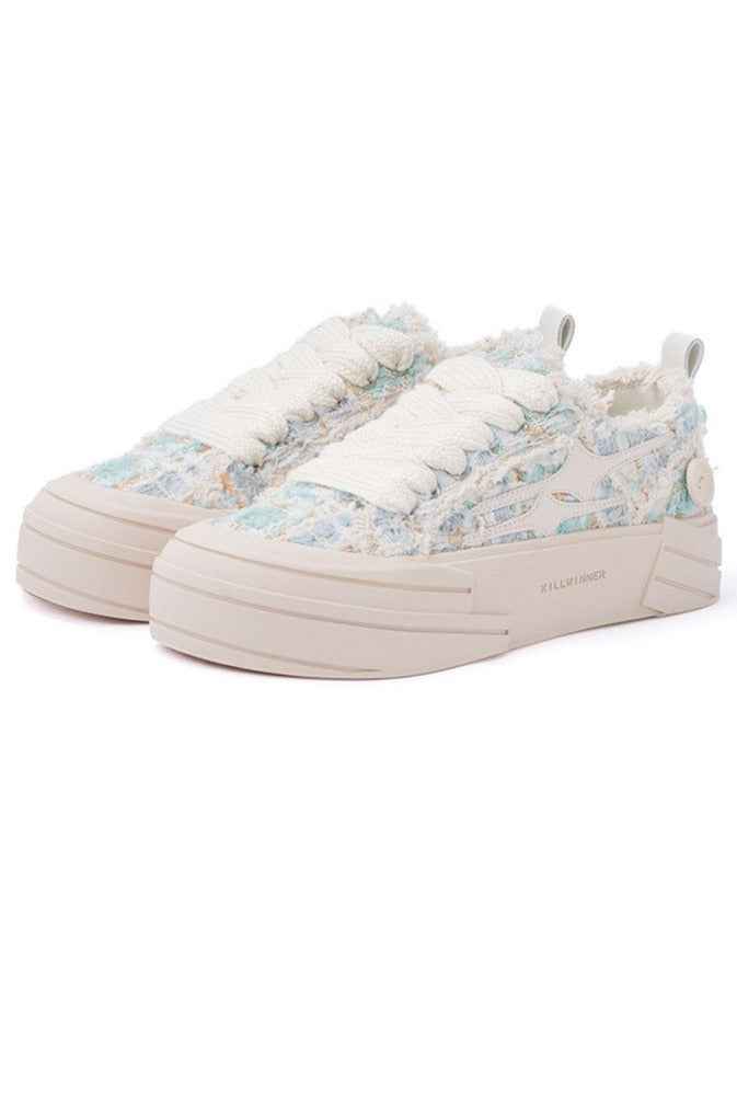 Pastel Tweed Platform Low-Top Canvas Sneakers